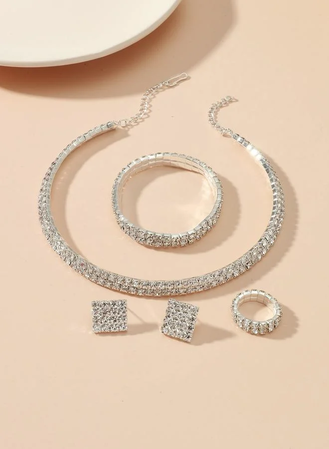 تايك تو طقم من عقد وسوار وخاتم وأقراط مرصع بالراين